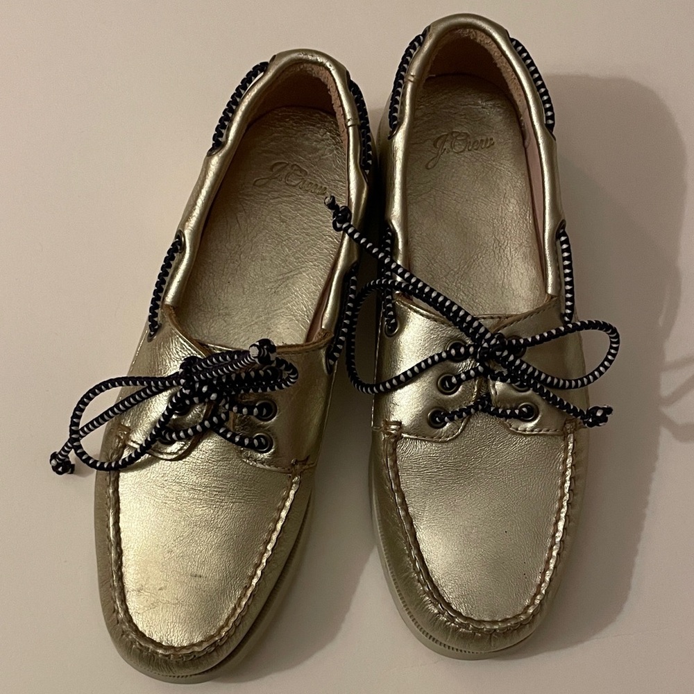 J. Crew Gold Leather Boat Shoes 7 1/2